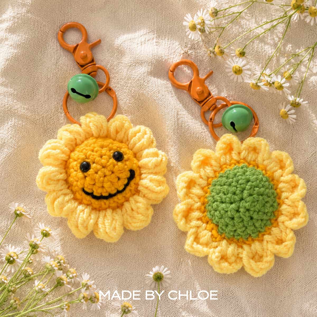 Handmade Crochet Sunflower Keychain | Cute Floral Bag Charm