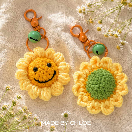 Handmade Crochet Sunflower Keychain | Cute Floral Bag Charm